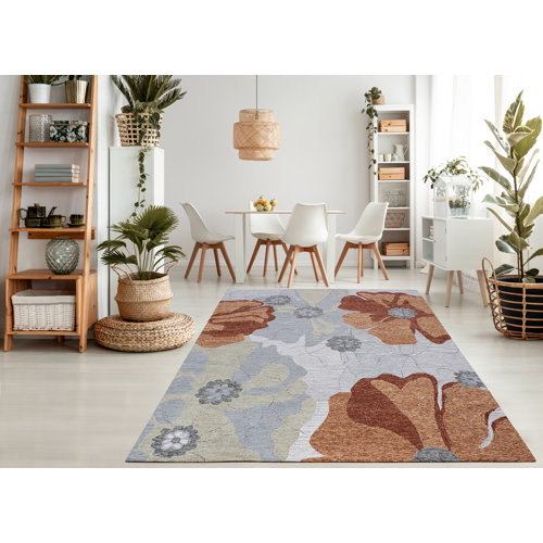 Wildon Home® Aletta Handmade Silver Floral Wool Area Rug Wayfair